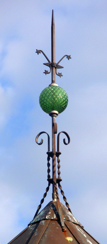 emerald green quilted glass ball on lightning rod