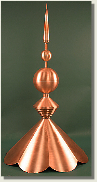 Triple ball and spike finial with scalloped hem