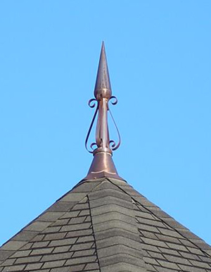Copper Scroll Roof Finial Installed