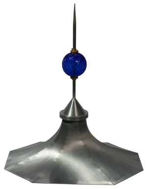 cobalt blue quilted glass ball on custom finial